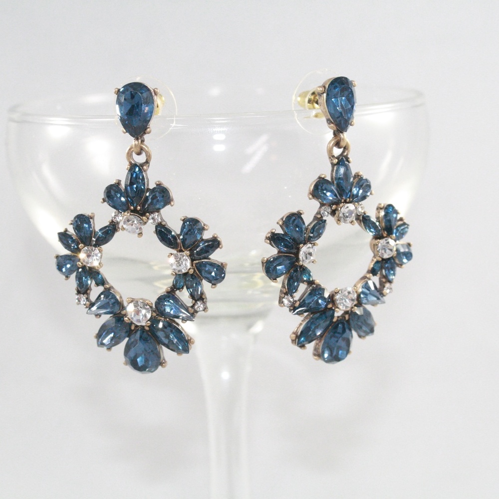 simulated sapphire & cz halo statement earrings